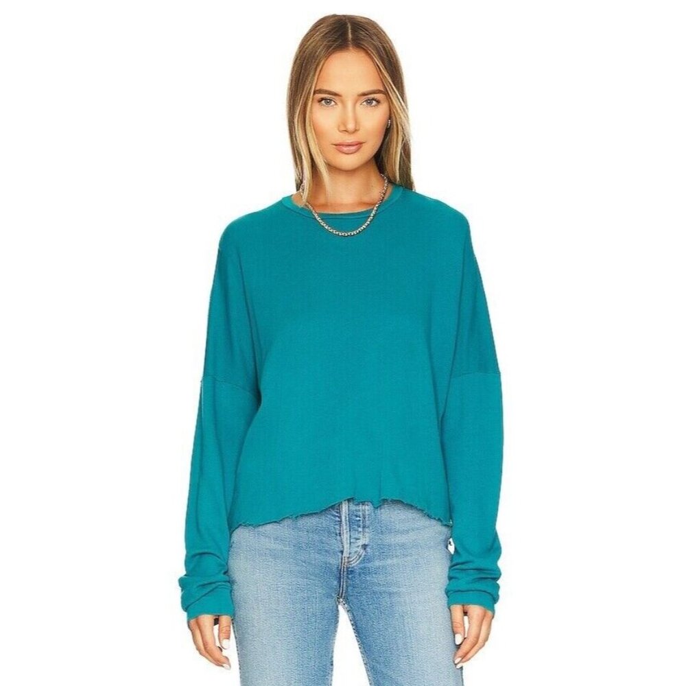 Michael Lauren Travis Crop Pullover Lagoon Blue Green